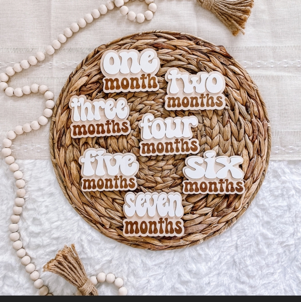 Baby Monthly Milestone Marker Wooden Photo Prop Retro